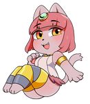  2017 anthro bastet berseepon09 blush butt cat clothed clothing cute egyptian feline female fur hair jewelry looking_at_viewer mammal open_mouth pawpads paws pink_hair smile solo yellow_eyes young 