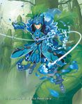  armor armored_boots blue_eyes boots cardfight!!_vanguard company_name flower gloves green_hair helmet knight_of_transience_maredream leaf male_focus nature official_art petals saitou_takeo solo tree 