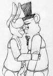 2015 animatronic anthro arm_grab bear black_and_white bonnie_(fnaf) bow_tie buckteeth duo erection five_nights_at_freddy&#039;s freddy_(fnaf) frottage hat inkyfrog lagomorph machine male mammal monochrome penis rabbit robot sex side_view simple_background teeth top_hat traditional_media_(artwork) video_games white_background 