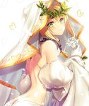  backless_dress backless_outfit bangs bare_back bare_shoulders blonde_hair blush bridal_veil butt_crack chain commentary_request detached_sleeves dress fate/extra fate_(series) flower glint green_eyes heart juliet_sleeves kagachi_saku laurel_crown lock long_sleeves looking_at_viewer nero_claudius_(bride)_(fate) nero_claudius_(fate)_(all) padlock puffy_sleeves rose smile solo upper_body veil wedding_dress white_dress white_flower white_rose white_sleeves 