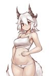  blush bow bow_panties bra breasts cowboy_shot deel_(rkeg) dragon_girl dragon_tail highres horns large_breasts navel original panties red_eyes scales short_hair simple_background solo stomach tail underwear underwear_only white_background white_bra white_hair white_panties 