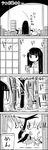  4koma :x ? bottle bunny carrying comic commentary_request cup_ramen gon-san greyscale hat highres houraisan_kaguya junko_(touhou) kicking long_hair long_sleeves monochrome parody partially_translated shoujo_kitou-chuu skirt smile sweat tani_takeshi touhou translation_request wide_sleeves yukkuri_shiteitte_ne 