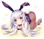  :3 all_fours animal_ears ass bad_id bad_pixiv_id bangs bare_shoulders black_bow black_legwear black_leotard blush bow bowtie breasts bunny_ears bunny_girl bunny_tail bunnysuit buttons carrot carrot_hair_ornament chin_rest closed_mouth detached_collar eyebrows_visible_through_hair fake_animal_ears fingernails fishnet_pantyhose fishnets flat_chest food_themed_hair_ornament hair_ornament hairband hairclip hands_on_own_cheeks hands_on_own_face heart high_heels konayama_kata lavender_eyes leotard long_hair looking_at_viewer nipples on_floor original pantyhose red_eyes shoe_dangle shoes silver_hair simple_background small_breasts smile solo strapless strapless_leotard tail white_background wrist_cuffs 