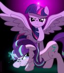  2015 cutie_mark duo equine feathered_wings feathers female feral friendship_is_magic frown hair hi_res horn magic mammal multicolored_hair my_little_pony ponyecho purple_eyes purple_feathers spread_wings starlight_glimmer_(mlp) twilight_sparkle_(mlp) unicorn winged_unicorn wings 