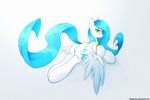  blue_hair cutie_mark equine eyelashes fan_character feathers featureless_crotch female feral green_eyes hair hooves lying mammal my_little_pony pegasus queenbloodysky simple_background solo white_background white_feathers wings 