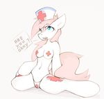  anthro blue_eyes breasts clothed clothing cutie_mark female friendship_is_magic fur hair hat hooves my_little_pony navel nurse_redheart_(mlp) pink_hair queenbloodysky simple_background solo tape thong topless white_background white_fur wide_hips 