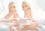  ass bathing breast_hold censored heterochromia kurutsu naked wet 