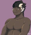  anthro dragon hair horn jakkmau5art looking_at_viewer male muscular nude simple_background solo 