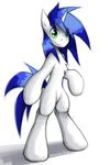  blue_hair equine fan_character featureless_crotch fur green_eyes hair hooves horn mammal my_little_pony queenbloodysky simple_background smile standing unicorn white_background white_fur 
