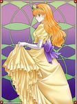  breasts dragon_quest dragon_quest_i dress elbow_gloves gloves highres jewelry long_hair medium_breasts orange_hair princess princess_laura smile solo tamamon tiara 