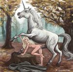  animal_genitalia bestiality bigbadwolf cum equine female feral forest harry_potter hooves horn horsecock human human_on_feral interspecies luna_lovegood male mammal nude penis remus_lupin_(artist) size_difference tree unicorn wood 