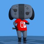 3d_(artwork) ambiguous_gender animate_inanimate anthro black_nose bottomless canine clothed clothing digital_media_(artwork) dog eyelashes female looking_at_viewer mammal nintendo nintendo_switch short_stack silentj43 simple_background slightly_chubby smile solo standing switch_dog thick_thighs video_games 