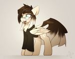  brown_hair clothed clothing cutie_mark equine eyewear fan_character feathered_wings feathers female glasses green_eyes hair hooves mammal my_little_pony pegasus queenbloodysky simple_background smile standing white_background wings 