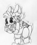  2016 animatronic anthro avian bent_over bib bird black_and_white blush bottomless breast_grab breasts buckteeth chica_(fnaf) chicken clothed clothing cupcake duo female five_nights_at_freddy&#039;s five_nights_at_freddy&#039;s_2 food from_behind_position half-closed_eyes hand_on_breast inkyfrog lagomorph looking_pleasured machine male male/female mammal monochrome open_mouth open_smile rabbit robot sex simple_background slightly_chubby smile standing teeth thrusting tongue tongue_out toy_bonnie_(fnaf) traditional_media_(artwork) video_games white_background 