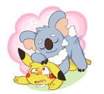  &lt;3 &lt;3_eyes 2017 4_fingers all_fours alternate_version_available ambiguous_gender brown_nose cub digital_media_(artwork) doggystyle drooling duo eyes_closed from_behind_position fur grey_fur komala male male/ambiguous nintendo oob open_mouth pikachu pok&eacute;mon saliva sex shaking simple_background sleeping sound_effects symbol-shaped_pupils tears thrusting toony video_games yellow_fur young zzz 
