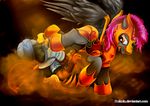  armor duo equine fan_character feathered_wings feathers feral fur grey_feathers grey_fur hair hooves l1nkoln male mammal my_little_pony orange_eyes pink_hair solo wings 