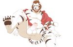  2017 anthro balls black_fur blush bottomless brown_hair claws clothed clothing cum daire301 digital_drawing_(artwork) digital_media_(artwork) ear_piercing erection eyes_closed facial_piercing feline fur hair hi_res hindpaw humanoid_penis long_tail male mammal multicolored_fur multicolored_tail muscular muscular_male nipples nose_piercing nose_ring open_mouth pawpads paws penis piercing precum red_shirt septum_piercing shirt simple_background slightly_chubby solo spread_legs spreading striped_fur striped_tail stripes tiger tongue tongue_out two_tone_fur two_tone_tail vex_(character) white_background white_fur white_tiger 