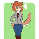  alexandra_copperhand anthro breasts clothed clothing digital_media_(artwork) female hair hand_on_hip happy looking_at_viewer m0n1e mammal mustelid otter simple_background small_breasts solo standing 