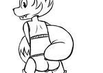  2015 animatronic anthro balls barely_visible_genitalia black_and_white butt canine covering covering_crotch cute_fangs five_nights_at_freddy&#039;s fox foxy_(fnaf) inkyfrog looking_at_viewer looking_back machine male mammal monochrome nude rear_view robot simple_background solo subtle_penis video_games white_background 