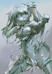  1girl female kome_aisu midriff navel no_humans open_mouth petrification solo tears torn_clothes twintails 