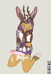  anthro antlers artemis balls clothing cum erection fur hoodie horn jackalope kneeling lagomorph licking licking_lips lost-paw male male/male mammal multicolored_fur penis rabbit sleepylp tongue tongue_out 