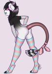  2017 arm_warmers armwear black_fur black_hair black_nose butt claws clothing digital_media_(artwork) ear_piercing fur girly hair legwear looking_at_viewer male mammal meepin~bloodeh mouse open_mouth piercing rodent simple_background smile solo sp00nzie stockings tongue white_fur 
