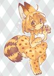  ? abstract_background alternate_species anthro blonde_hair breasts clothed clothing feline female fur furrification hair kemono kemono_friends mammal methyl_key paws serval serval_(kemono_friends) solo yellow_eyes yellow_fur 