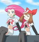  elbow_gloves haruka_(pokemon) miniskirt musashi_(pokemon) pokemon team_rocket team_rocket_(cosplay) 