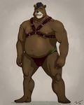  2012 aikho anthro bear biceps brown_fur clothing fur grizzly_bear hair male mammal mohawk muscular nipples open_mouth piercing simple_background slightly_chubby smile standing taoren teeth underwear 