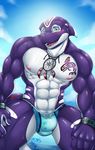  anthro bulge cetacean clothing katsuke male mammal marine muscular orca quwa simple_background speedo swimsuit tattoo whale 