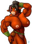  2017 abs anthro armor biceps big_breasts bovine breasts cattle clothing female gauntlets gloves headband loincloth mammal muscular muscular_female navel nipples solo stx70 