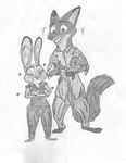  anthro black_and_white canine clothed clothing disney drawning family female fox invalid_tag judy_hopps lagomorph male mammal monochrome nick_wilde pencil_(disambiguation) rabbit simple_background size_difference smile standing white_background zootopia 