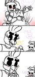  2016 animatronic anthro avian bird blush bonnie_(fnaf) bow_tie buckteeth chica_(fnaf) chicken comic detachable detachable_penis dialogue duo english_text fellatio female five_nights_at_freddy&#039;s inkyfrog lagomorph looking_pleasured machine male mammal open_mouth oral penis rabbit restricted_palette robot sex simple_background sweat teeth text tongue tongue_out video_games white_background 