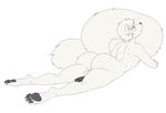  2016 4_toes anthro balls barefoot big_tail biped black_claws black_pawpads black_penis blush butt claws comfycushion digital_media_(artwork) fluffy fluffy_tail full-length_portrait fur hair huge_tail humanoid_penis long_tail looking_at_viewer looking_back lying male mammal mink motion_lines mustelid nude on_front pawpads paws penis penis_backwards pinup portrait pose short_hair simple_background solo toe_claws toes vinon white_background white_balls white_fur white_hair white_tail 