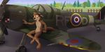  aircraft airplane anthro brown_fur claws digital_media_(artwork) fur greennightinggale hair hi_res male mammal mustelid nude otter patch_the_otter smile solo spitfire toes 