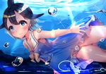  black_hair blonde_hair blue_eyes blue_hair blush breasts bubble cleavage common_dolphin_(kemono_friends) dress hat kemono_friends multicolored_hair ris_(pixiv_12266637) sailor_collar small_breasts solo sparkle two-tone_hair underwater underwear white_hair 