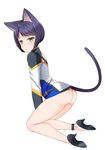  1boy animal_ears arc_system_works ass blazblue blazblue:_central_fiction blue_hair blush cat_ears cat_tail hibiki_kohaku high_heels kiriyama_machi parted_lips shiny shiny_hair shiny_skin short_hair solo tail trap yellow_eyes 