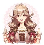  bow bracelet braid brown_eyes brown_hair effie_(fire_emblem) fire_emblem fire_emblem_echoes:_mou_hitori_no_eiyuuou jewelry long_hair open_mouth solo tuittabonko twin_braids 