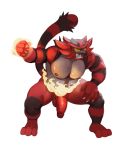  2019 anthro arm_support balls biceps big_penis crouching fangs felid flaccid green_eyes humanoid_penis incineroar kristakeshi male mammal muscular muscular_male nintendo nipples pecs penis pok&eacute;mon pok&eacute;mon_(species) quads sharp_teeth simple_background solo spread_legs spreading teeth vein veiny_penis video_games white_background yellow_sclera 