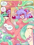  2017 anthro big_breasts big_butt blush breasts butt butt_slap comic dialogue dragon english_text eyes_closed female goo hair humanoid luckypan male male/female mammal nipples nude open_mouth penetration pussy sex simple_background slap tentacles text tongue vaginal vaginal_penetration 