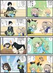  1boy 4girls 4koma :&lt; ? anchovy bag bandages black_hair blonde_hair boko_(girls_und_panzer) box brown_eyes brown_hair cardboard_box carrying chasing comic dotted_line drawing drill_hair fang fleeing flower girls_und_panzer glasses gradient gradient_background graffiti green_hair hat highres jinguu_(4839ms) katyusha kindergarten_uniform long_hair mika_(girls_und_panzer) multiple_4koma multiple_girls orange_hair outstretched_arms paper_bag patches running shimada_arisu short_hair side_ponytail sitting spoken_question_mark stitches stuffed_animal stuffed_toy sweatdrop table tears teddy_bear theft thumbs_up translated trembling tsuji_renta twin_drills twintails yellow_eyes younger 