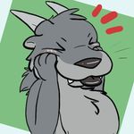  2017 anthro biped black_nose black_tongue bust_portrait cute cute_fangs daww digital_media_(artwork) dragon drotter eyes_closed fangs front_view fur green_background grey_fur grey_horn hand_on_face head_tuft horn hybrid icon jazzotter_(artist) kaelith low_res male mammal mustelid nude otter portrait simple_background smile solo tongue tongue_out whiskers 