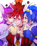  animal_ears blue_eyes blue_gloves blue_hair blush cat_ears choker cure_chocolat cure_gelato cure_macaron dog_ears earrings extra_ears fang girl_sandwich gloves hat heart jewelry kenjou_akira kirakira_precure_a_la_mode kotozume_yukari licking lion_ears looking_at_another magical_girl multiple_girls negom open_mouth precure purple_eyes purple_hair red_eyes red_hair sandwiched simple_background smile spoken_heart tategami_aoi tongue tongue_out white_background yuri 