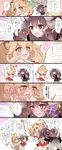  !? ... 4girls animal_ears antlers bag blush check_translation chino_machiko comic eighth_note fang hat hat_feather heart heavy_breathing highres kaban_(kemono_friends) kemono_friends lion_(kemono_friends) lion_ears lion_tail moose_(kemono_friends) moose_ears moose_tail multiple_girls musical_note opening_door serval_(kemono_friends) serval_ears serval_print serval_tail smile sparkle speech_bubble tail text_focus translation_request yuri 