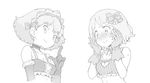  blush choker gloves greyscale hair_ornament hair_ribbon hands heart_cutout lace lingerie looking_at_viewer looking_down md5_mismatch millefeui_(pokemon) monochrome multiple_girls ookamiuo pokemon pokemon_(anime) ribbon serena_(pokemon) short_hair simple_background sweatdrop underwear white_background 
