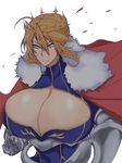  1girl artoria_pendragon_lancer_(fate/grand_order) blonde_hair blue_eyes breasts cleavage cleavage_cutout crown green_eyes huge_breasts solo 