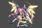  :d anteros_(kamihime) arm_up black_legwear bloomers blue_eyes boots drill jetpack kami_project long_hair mechanical_wings motion_lines official_art open_mouth pink_hair slashing smile solo thighhighs twintails underwear very_long_hair wings 