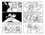  2016 belly big_belly clothed clothing comic dialogue digital_media_(artwork) duo english_text feral leander line_art longlevy looking_at_viewer mammal mead monochrome nintendo oral_vore partially_clothed pok&eacute;mon reptile scalie simple_background skunk snake snivy speech_bubble standing stunky text toony video_games vore white_background 