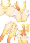  adjusting_clothes adjusting_leotard ass bent_over covered_navel gloves golden_snub-nosed_monkey_(kemono_friends) gradient_legwear groin hand_on_own_ass hand_on_own_chest hands_on_own_knees highleg highleg_leotard highres kemono_friends leotard monkey_tail multiple_views orange_gloves partially_visible_vulva pikunoma simple_background skindentation spread_legs tail thigh_gap thighhighs thighs white_background yellow_legwear yellow_leotard 