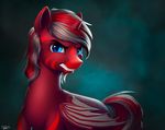  blue_eyes equine eyebrows fan_character feral grey_hair hair hi_res horn l1nkoln looking_at_viewer male mammal membranous_wings my_little_pony red_hair simple_background solo teeth wings 